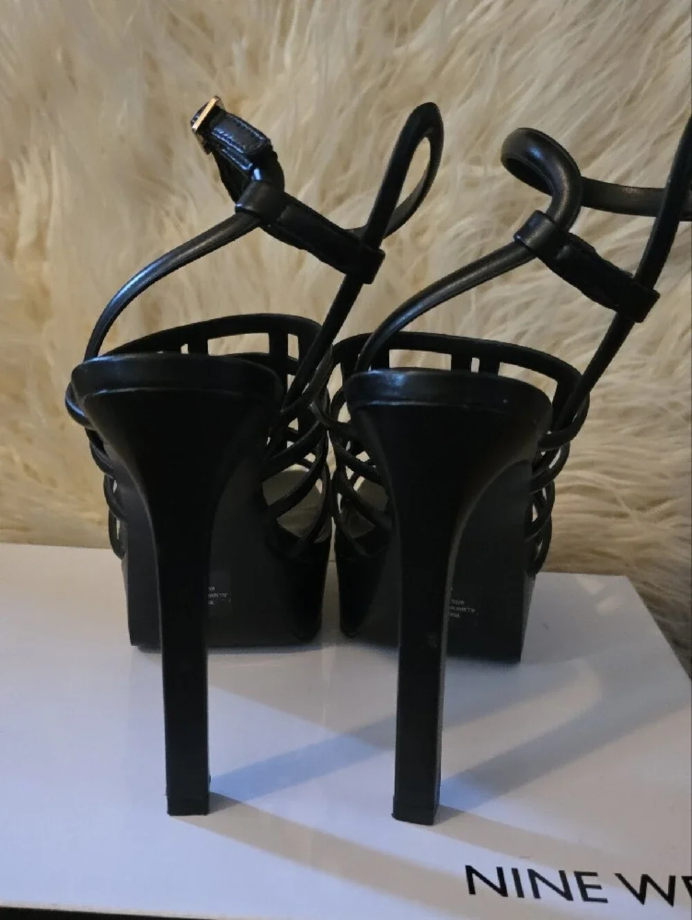 Nine West Black Cage Platform Sandals
